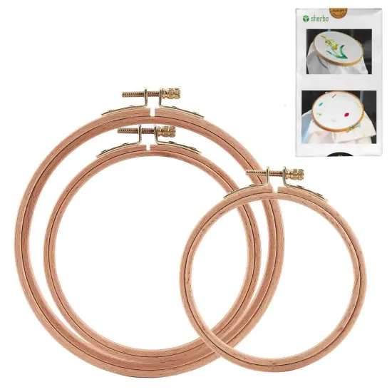 Sherbo 3 Pieces Beech Wood Embroidery Hoops Set by 4 Inch to 6 Inch Circle Hoop Ring Cross Stitch Cotton for DIY Embroidery Floss Starter of Sewing Art Kits Crafts {2}