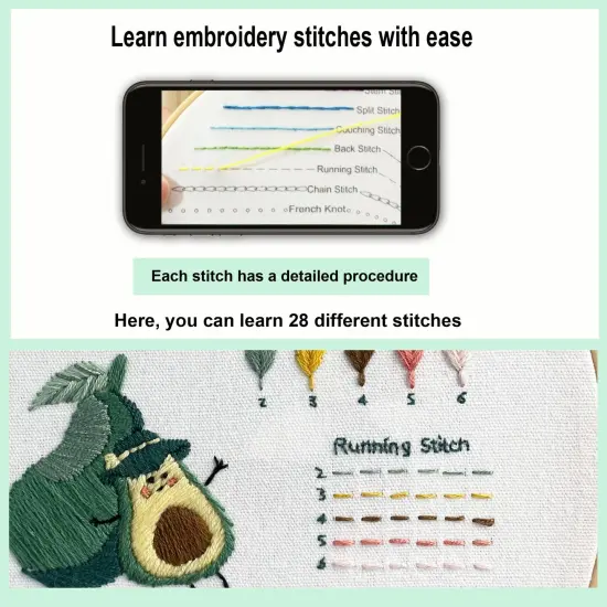 3 Embroidery kit for Beginners, Beginner Embroidery Kit for Adults. Starter Kits to Learn 28 Different Stitches, Including Fabric with Prints, Threads, Needles, Hoop and Video tutorials&hellip; {6}