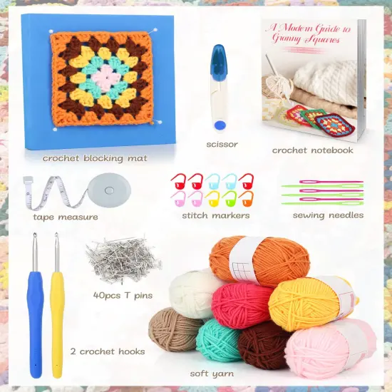 Katech Beginner Crochet Kit for Adults & Kids - Granny Square Blanket & Bags Kit {2}