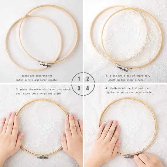 Matchne Embroidery Hoop 12PCS 8 inch Cross Stitch Supplies & Needlework Supplies Easily Loosen/Tighten Bamboo Wooden Hoops for Crafts {2}