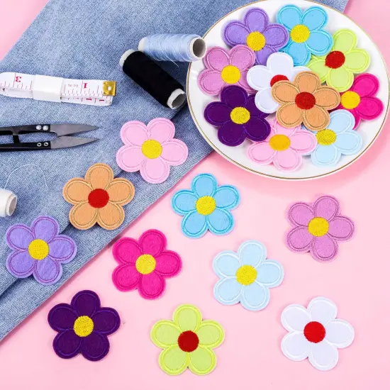 20 PCS Flower Iron on Patches, PAGOW 5 Petals Flower Applique Patch, Sew On Embroidered Applique Sewing Patches for Bags, Jackets, Jeans, Clothes DIY Patches, 2.04inchx2.04inch (W*H) 20 Colors {2}