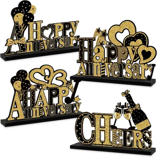 4 Pieces Anniversary Decorations Wooden Table Centerpieces {1}