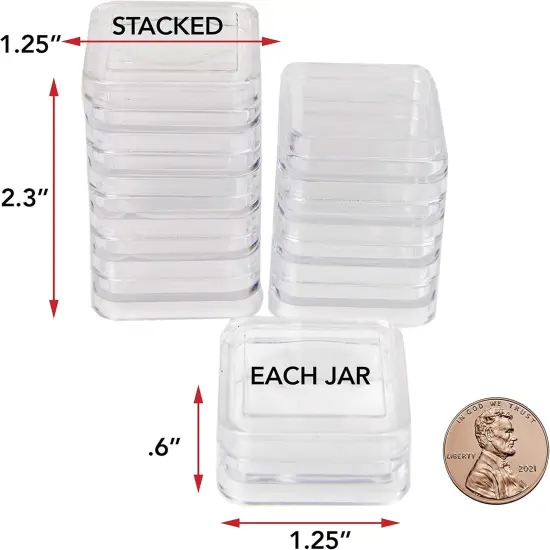 The Beadsmith Personality Case &ndash; 2 Clear Square Stacker Jar Set &ndash; Each Stack Measures 1.25 x 2.3 inches - Total 10 Jars and 2 lids, for Storage of Small Items, Crafts, Jewelry, Hardware {2}