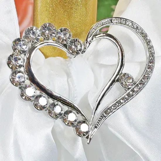 Heart Rhinestone Chair Sash Buckle Silver Wedding Decor 2 Inch Width {3}