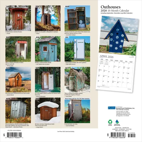 Outhouses | 2026 12 x 24 Inch (Hanging) Monthly Square Wall Calendar | Foil Stamped Cover {2}