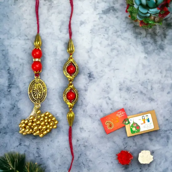 Pearl Traditional Lumba Rakhi for Brother and Bhabhi Designer Fancy Bracelet Couple Rakhi for Bhaiya Brother Bhai Rakhi for Brother Gift Hamper Roli Chawal {2}