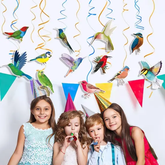 Bird Party Decorations Bird Ceiling Decorations Hummingbird Hanging Swirls 24pcs Hawaiian Summer Rainforest Bird Hanging Streamers Decors {2}