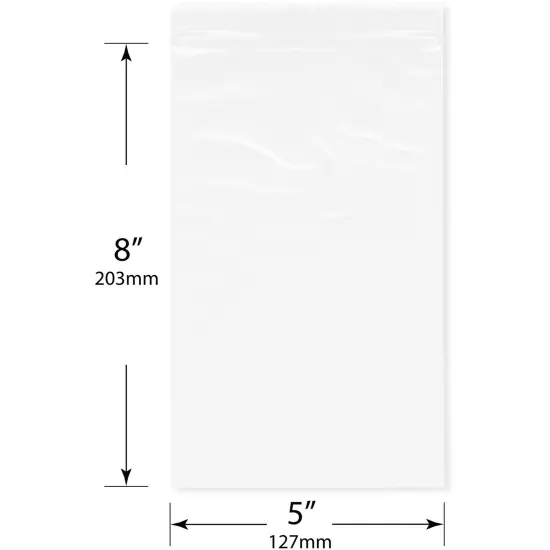 Plymor 5" x 8", White 2 Mil Zipper Reclosable Plastic Bags {3}