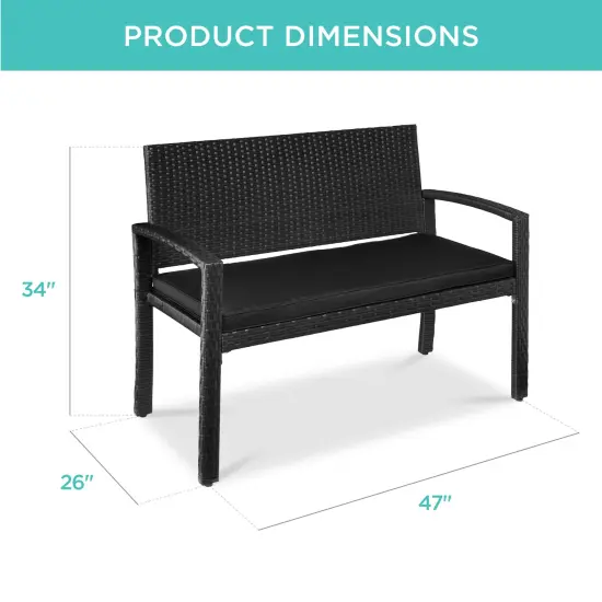 Best Choice Products 2-Person Outdoor Wicker Bench Garden Patio Porch Furniture w/ 700lb Capacity, Cushion Black/Black {2}