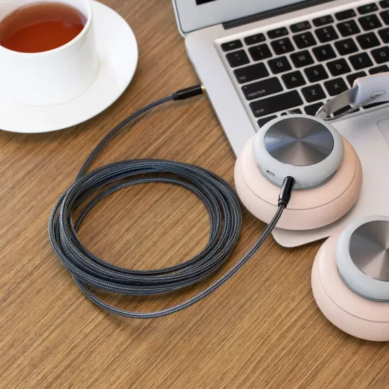 3.5mm Audio Cable, Male to Male, TRRS Stereo with Microphone, Nylon Braided Jacket (10 Feet, Black) {2}