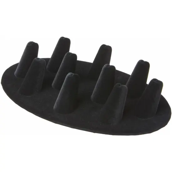 Plymor Black Velvet Ring Finger Display, Ten on Oval Base, 7.5" W x 4.5" D x 1" H {1}