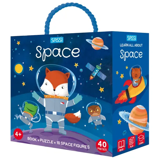 Sassi: Q-Box - Space - Read-Play-Learn Galaxy Set, 40pc Puzzle, Booklet, 10 Outer Space Figures, Storage Box, Interactive Educational Fun, Kids 4+ {1}