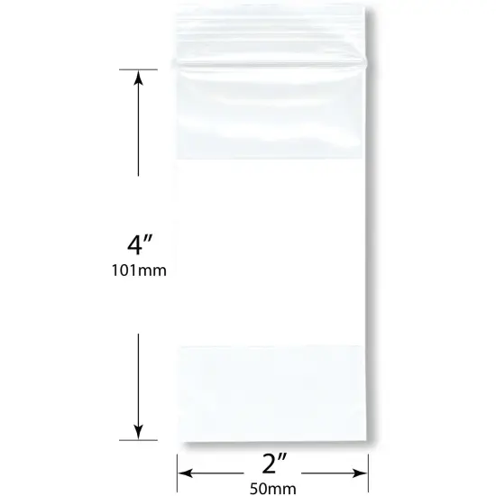 Plymor 2" x 4" (Pack of 100), 2 Mil White-Block Zipper Reclosable Plastic Bags {3}