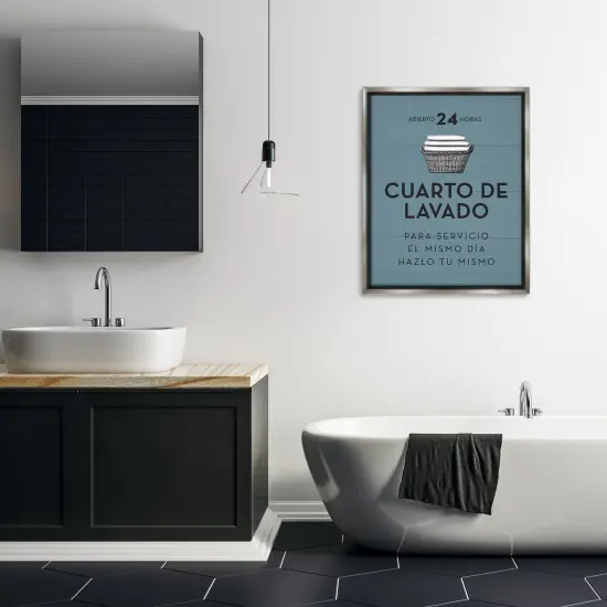 Stupell Industries Publicidad D&iacute;a de Lavander&iacute;a, Azul Framed Floater Canvas Wall Art Gray Floater Frame {2}