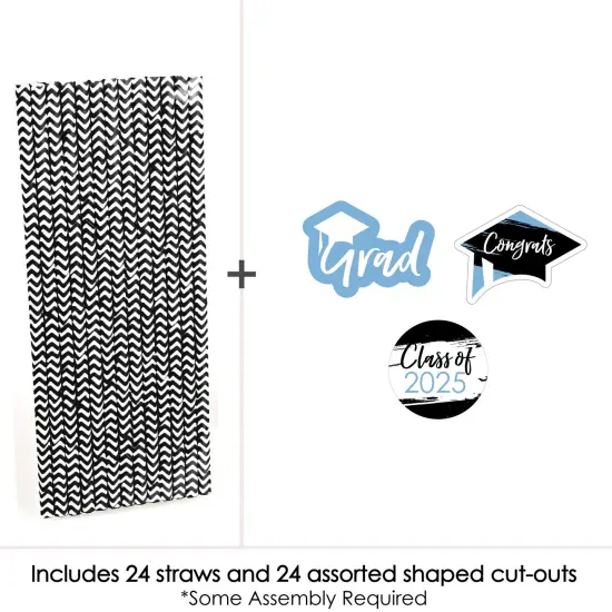 Big Dot of Happiness Light Blue 2025 Graduation Paper Straw Decor - Party Striped Decorative Straws - Set of 24 {4}