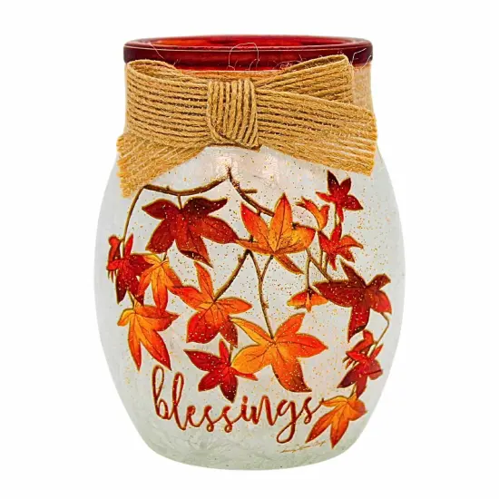 Stony Creek 4.0 Inch Fall Pre-Lit Vase Jar Thanksgiving Lighted Glass Accent , Thanksgiving Decor Electric Thanksgiving LEAVES {3}
