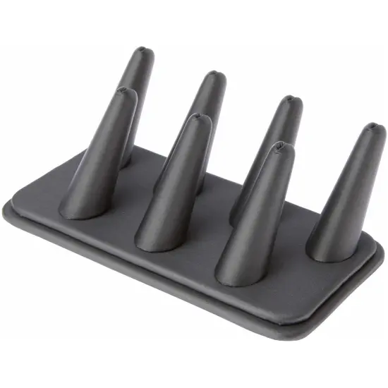 Plymor Gray Faux Leather Ring Finger Display, Seven on Rectangular Base, 6.75" W x 3.5" D x 2.25" H {1}
