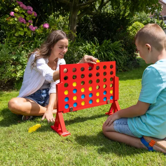 Grasshopper Games: Giant 4-In-A-Row - Classic Connecting Game, Wood Set, Indoor-Outdoor Play, Travel Bag, Party-Table-Backyard Activity, Family Age 3+ {4}
