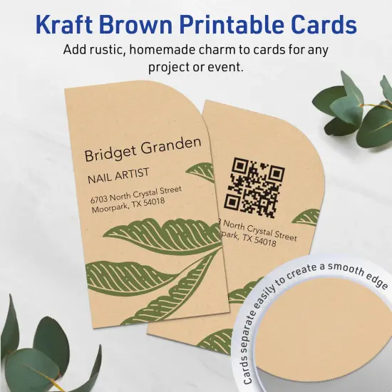 Avery Printable Single Rounded Corner Rectangle Business Cards, Sure Feed Technology, 2" x 3-1/2", Matte Kraft Brown Cardstock, Print-to-The-Edge, Laser/Inkjet Printable, 80 Total {9}