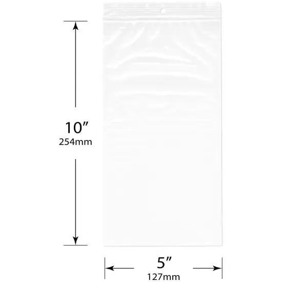 Plymor 5" x 10", 2 Mil with Hang-Hole Zipper Reclosable Plastic Bags {3}