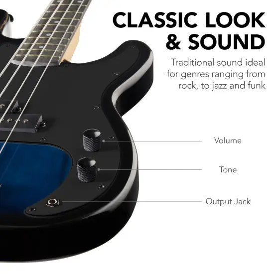 Best Choice Products Full Size Beginner 4-String Electric Guitar Bass Guitar w/ Padded Case Hollywood Blue/Black {6}