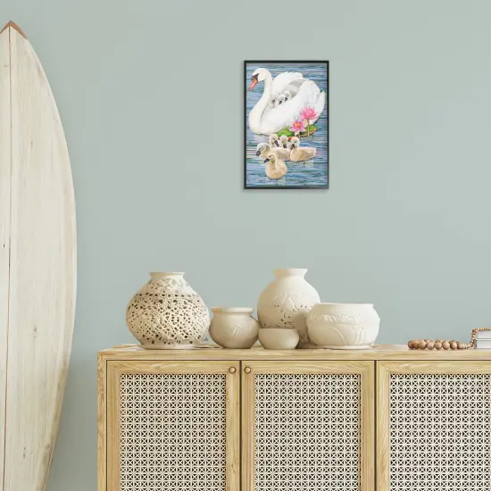 Stupell Industries Swan Family & Lotus Flowers Framed Giclee Design by Rosiland Solomon {2}