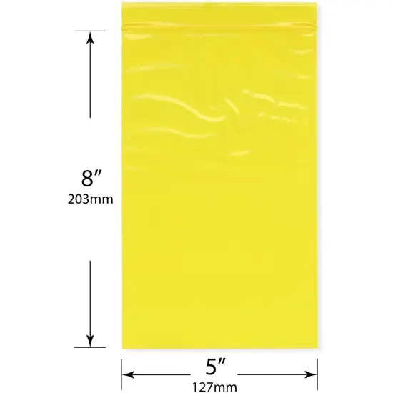 Plymor 5" x 8", Yellow 2 Mil Zipper Reclosable Plastic Bags {3}
