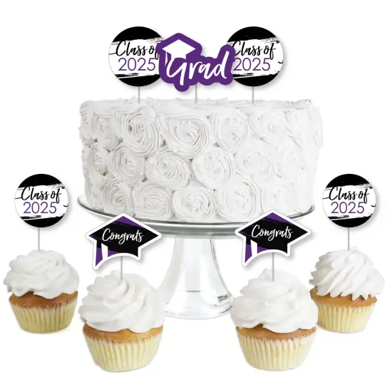 Big Dot of Happiness Purple 2025 Graduation Party - Dessert Cupcake Toppers - Clear Treat Picks - Set of 24 {1}