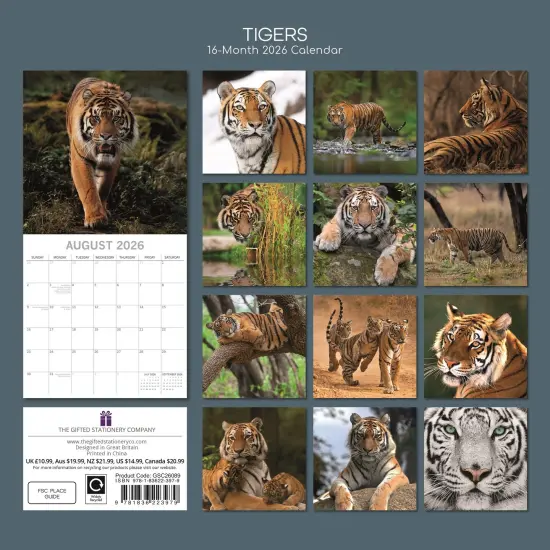 The Gifted Stationary 2026 Square Wall Calendar, Tigers, 16-Month Animals Theme Hanging Calendar with 180 Reminder Stickers, Month Planner for Home, or Creative Spaces, 12x12 In Multicolor {4}