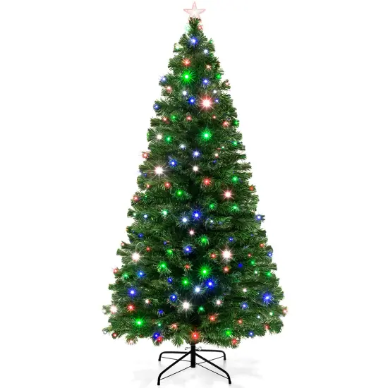 Best Choice Products Pre-Lit Fiber Optic Artificial Pine Christmas Tree w/ Multicolored LED Lights, 8 Sequences {1}