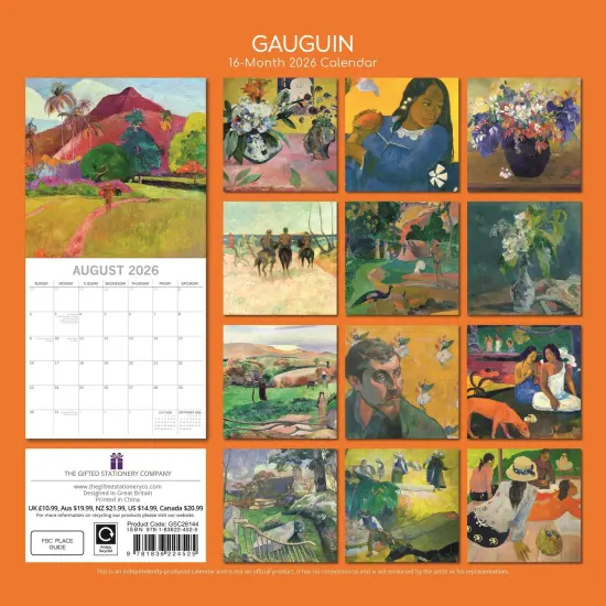 The Gifted Stationary 2026 Square Wall Calendar, Gauguin, 16-Month Arts & Antiques Theme Hanging Calendar with 180 Reminder Stickers, Month Planner for Home and Creative Spaces, 12x12 In Multicolor {4}