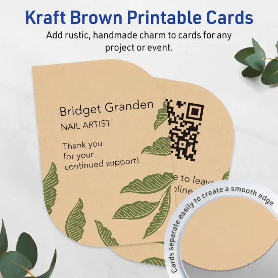 Avery Printable Leaf Flat Cards, 3-1/2" x 5", Matte Kraft Brown Cardstock, Print-to-The-Edge, Laser/Inkjet Printable, 40 Total, Great for Product Branding, Marketing, and More {9}