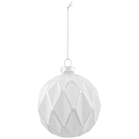Northlight Embossed Diamond Christmas Glass Ball Ornaments - 4" (100mm) - White - 4ct {5}