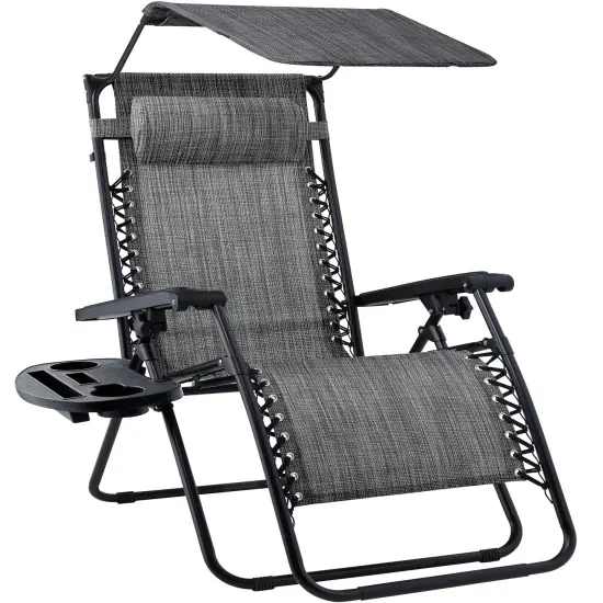 Best Choice Products Folding Zero Gravity Recliner Patio Lounge Chair w/ Canopy Shade, Headrest, Tray Gray {1}