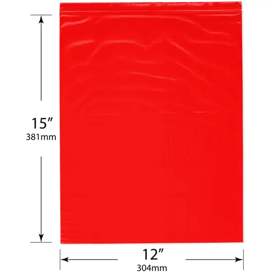 Plymor 12" x 15", Red 2 Mil Zipper Reclosable Plastic Bags {3}