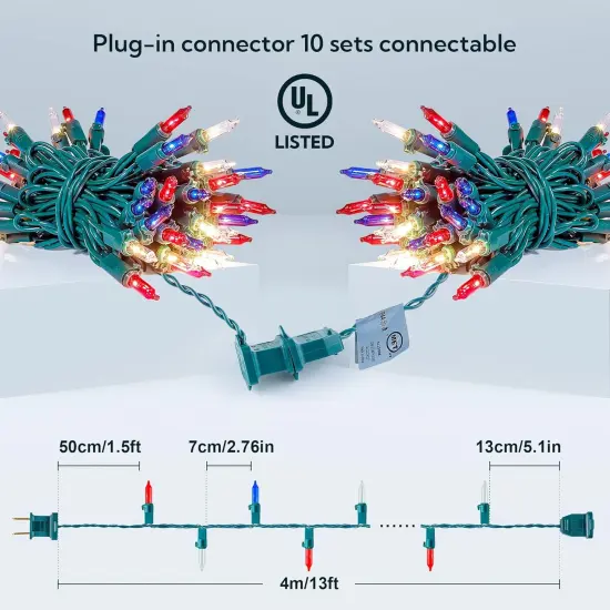 50 Count Red White and Blue Mini String Lights with Green Wire,Connectable 13ft 120V Waterproof 4th of July Patriotic Incandescent Lights, Independence Day Lights for Outdoor Indoor Decor {2}