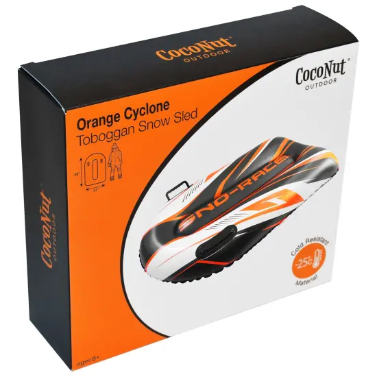 CocoNut Outdoor: Orange Cyclone Toboggan Snow Sled - 48x31" Blue-Black-White - Winter Inflatable, Cold Resistant PVC, 200lb Cap, Kids-Teens-Adults 8+ {7}