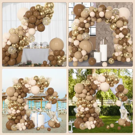 153pcs Brown Balloon Garland Arch Kit, Different Sizes 18 12 10 5 inch Brown Nude Latex Metallic Confetti Gold Balloons for Neutral Bear Baby Shower Safari Birthday Party Decorations Supplies {5}