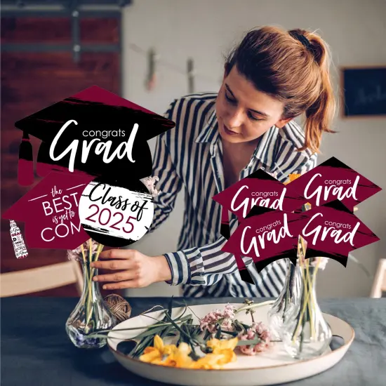 Big Dot of Happiness 2025 Maroon Graduation Party Centerpiece Sticks - Showstopper Table Toppers - 35 Pieces {4}