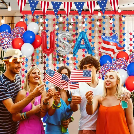 Red White and Blue Balloons Party Decorations with Patriotic Theme Foil Fringe Curtain for Graduation Party Supplies Nautical Veterans Memorial Day 4th of July Balloon Arch Decorations {3}