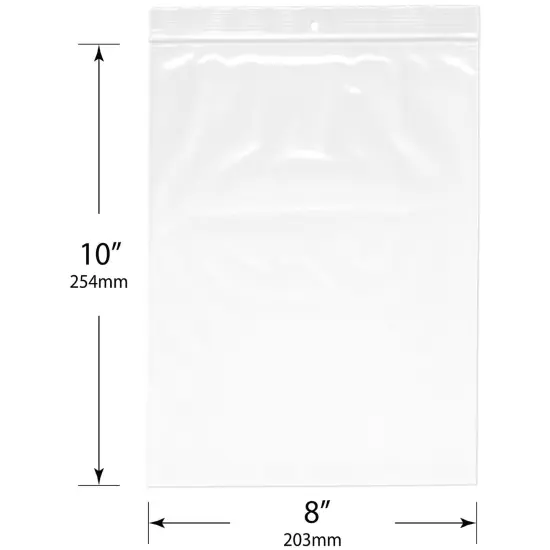Plymor 8" x 10", 4 Mil with Hang-Hole Heavy Duty Zipper Reclosable Plastic Bags {3}