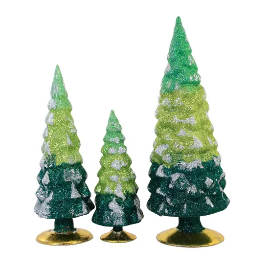 Cody Foster 11.75 In Green Glitter Gradient Trees Christmas Decorative Tree Set , Christmas Set/3 Decorate Village Mantle Decor Ombre {3}