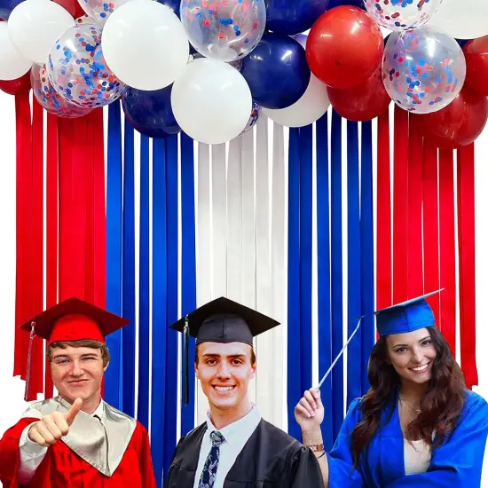 Red Blue White Party Decorations Ribbon Fabric Fringe Hanging Curtain Streamer Backdrop Balloon Garland for 4th of July American Independence Day USA National Day Patriotic Birthday Graduation Wedding {4}