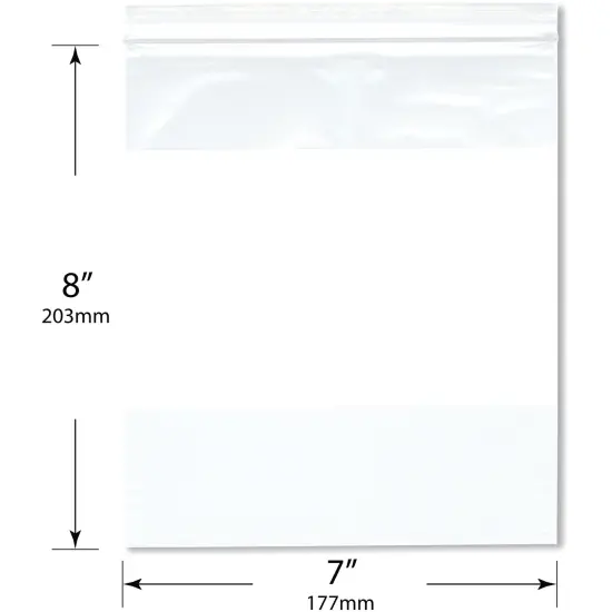 Plymor 7" x 8" (Pack of 100), 2 Mil White-Block Zipper Reclosable Plastic Bags {3}