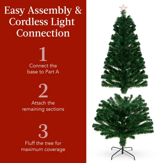 Best Choice Products Pre-Lit Fiber Optic Artificial Pine Christmas Tree w/ Multicolored LED Lights, 8 Sequences {4}
