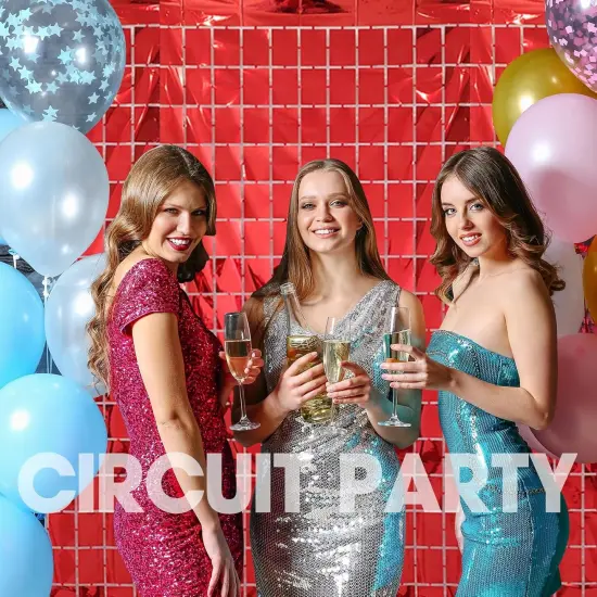 2 Pcs Red Foil Fringe Square Curtain Backdrop - Blue Streamers Party Decorations, Sequin Square Curtain Photo Backdrop Props for Birthday Party Graduation Bachelorette Wedding Decor, 3.3 x 6.6 Ft {4}