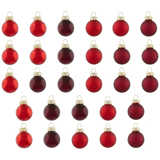 Northlight 2-Finish Mini Christmas Glass Ball Ornaments - 1" (25mm) - Red and Burgundy - 28ct {3}