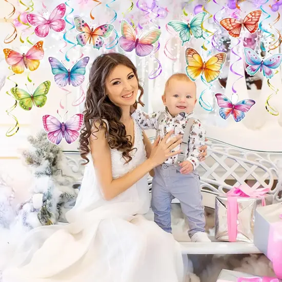 36 Pcs Butterfly Party Decoration Spring Butterfly Hanging Swirl Watercolor Butterfly Hanging Ceiling Swirl forSummer {4}