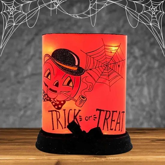 Stony Creek 6.0 Inch Vintage Halloween Oval Vase W/Base Halloween Lighted Glass Accent , Halloween Decor Halloween Electric Vintage-Looking PUMPKIN {4}