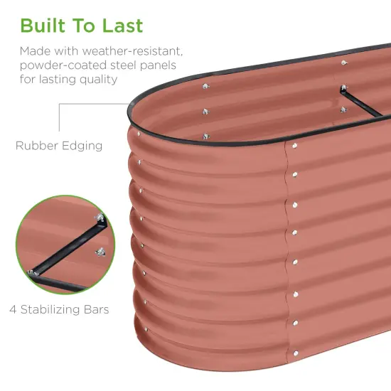 Best Choice Products 8x2x2ft Metal Raised Garden Bed, Oval Outdoor Planter Box w/ 4 Support Bars Terracotta {5}